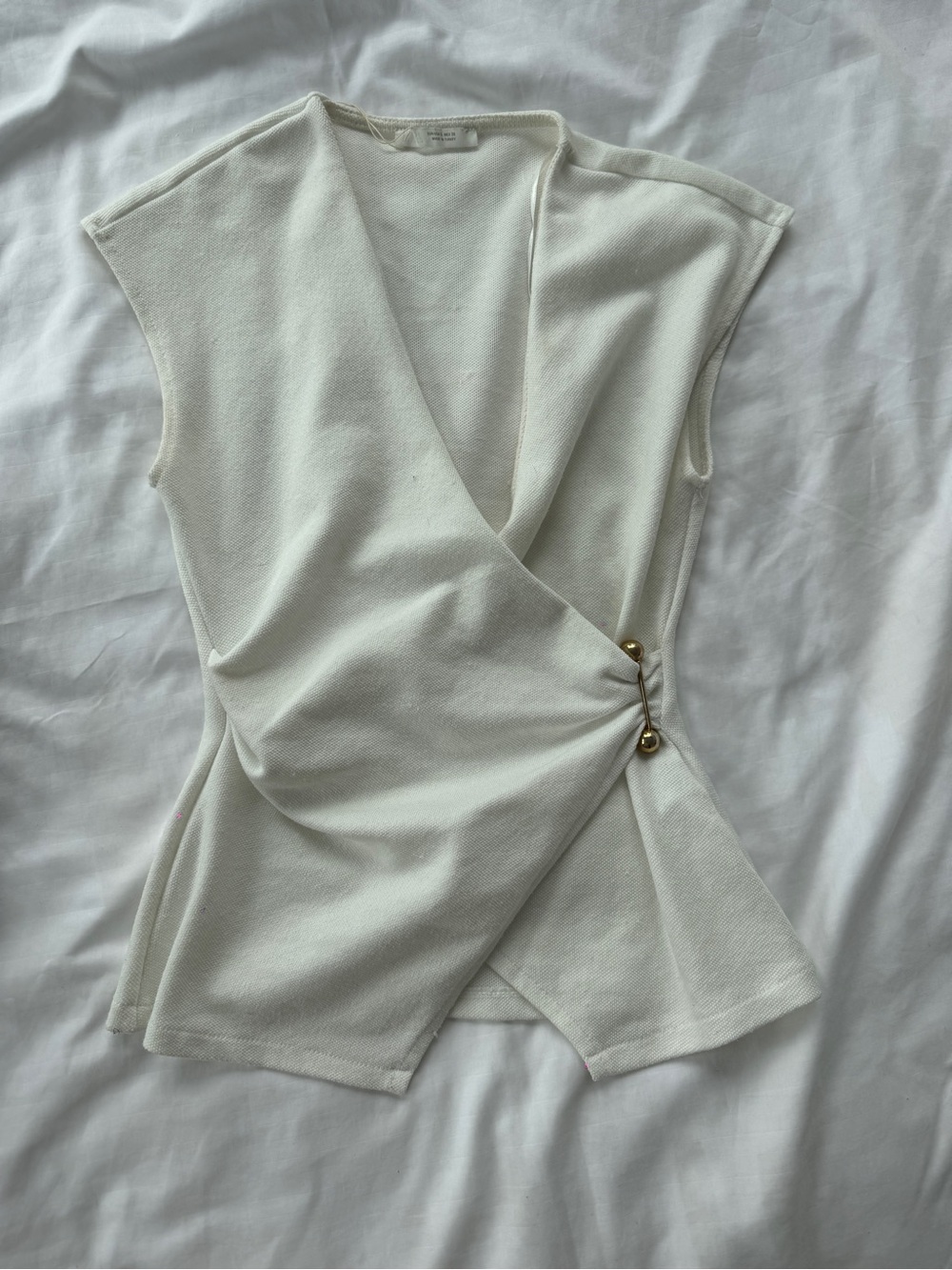 Zara Cream Sleeveless Wrap Top with Gold Buttons